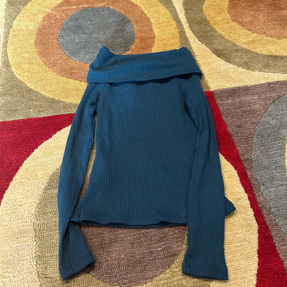 J. Crew Teal Blue Fall Ribbed Off The Shoulder Sweater Top Women’s Size XXS